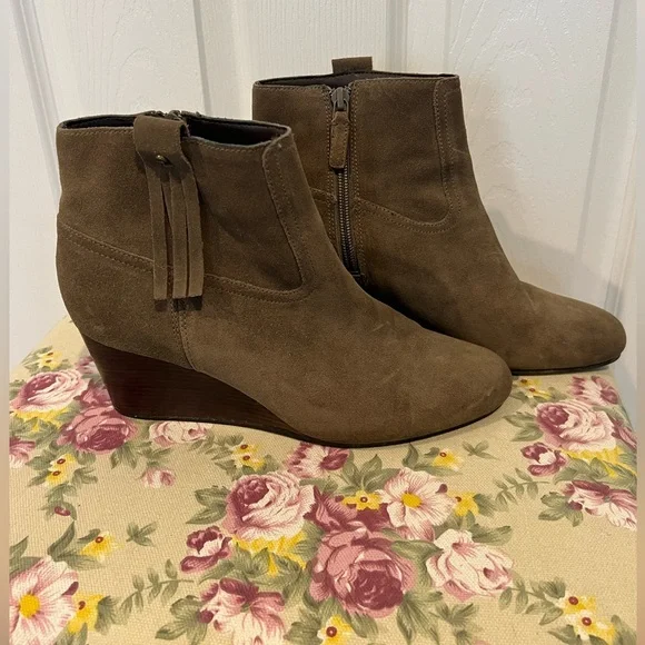 Cole Haan Suede Booties in Olive Green - Picture 2 of 9